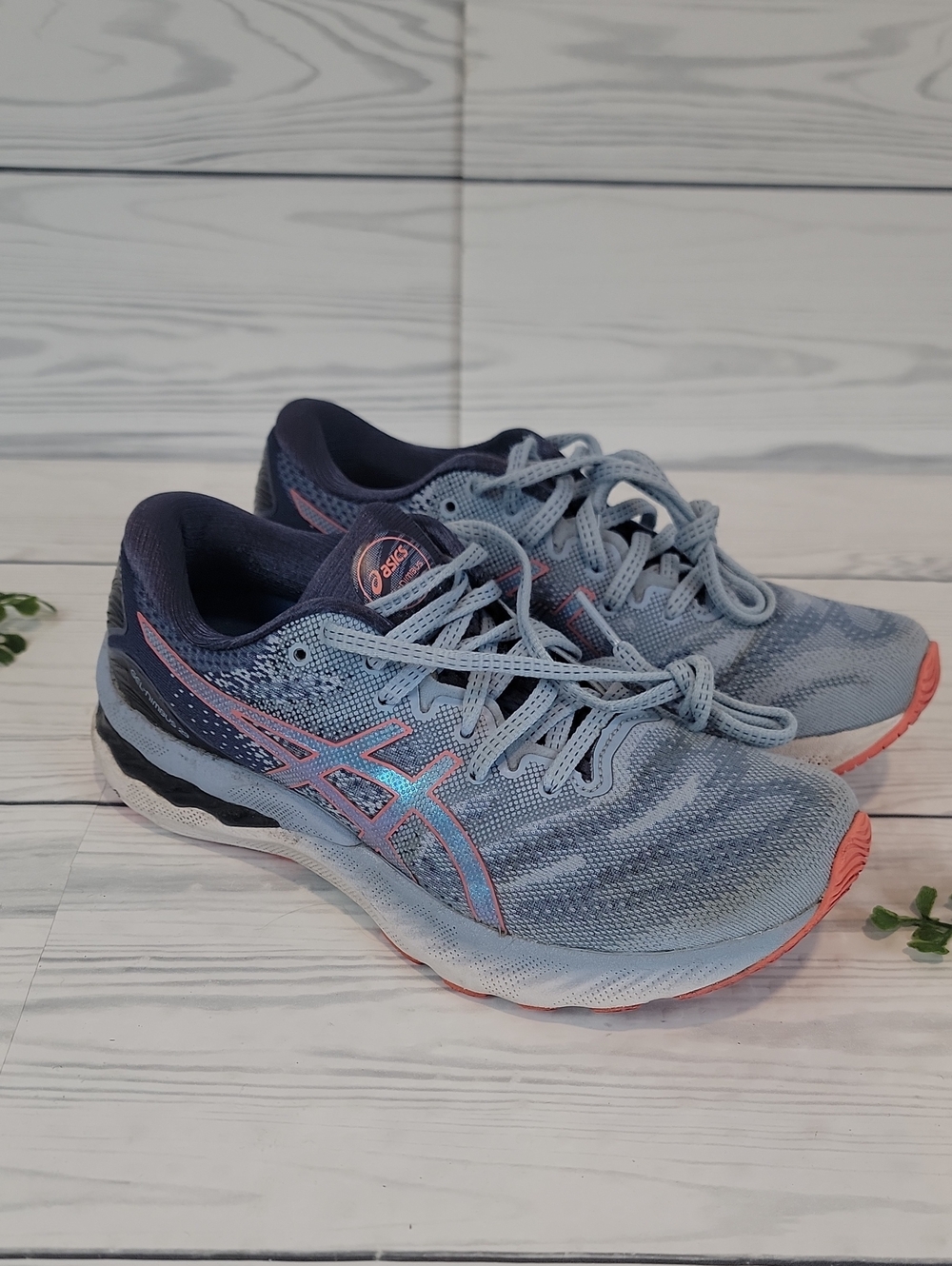ASICS Women's Light Blue and Coral Running Shoes Womens Size 7
